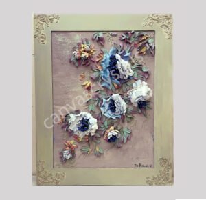 Classic Snow Peonies – Handcrafted Floral Sculpture Art on Wood (24”x30”)