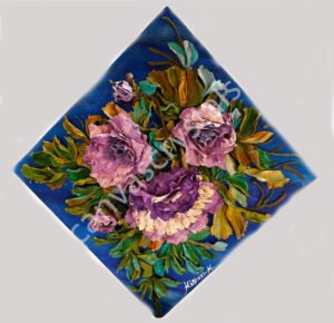 Dream-French Peonies (12” x 12” x 3” D) Handmade 3D sculpture painting on framed canvas