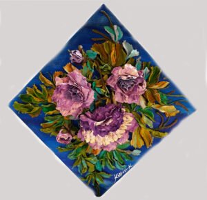 Dream-French Peonies (12” x 12” x 3” D) Handmade 3D sculpture painting on framed canvas