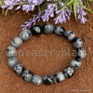 Snowflake Obsidian Tumbled Bracelet – Balance • Protection • Clarity, Mind/Body/Soul series