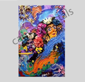 Radha Krishna in Eternal Bower – Award-Winning Oil Painting on wood (18”x22”)