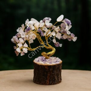 Mind–Body–Soul Gemstone Tree (200 Beads, 4–5”) — Amethyst / Clear Quartz / Rose Quartz